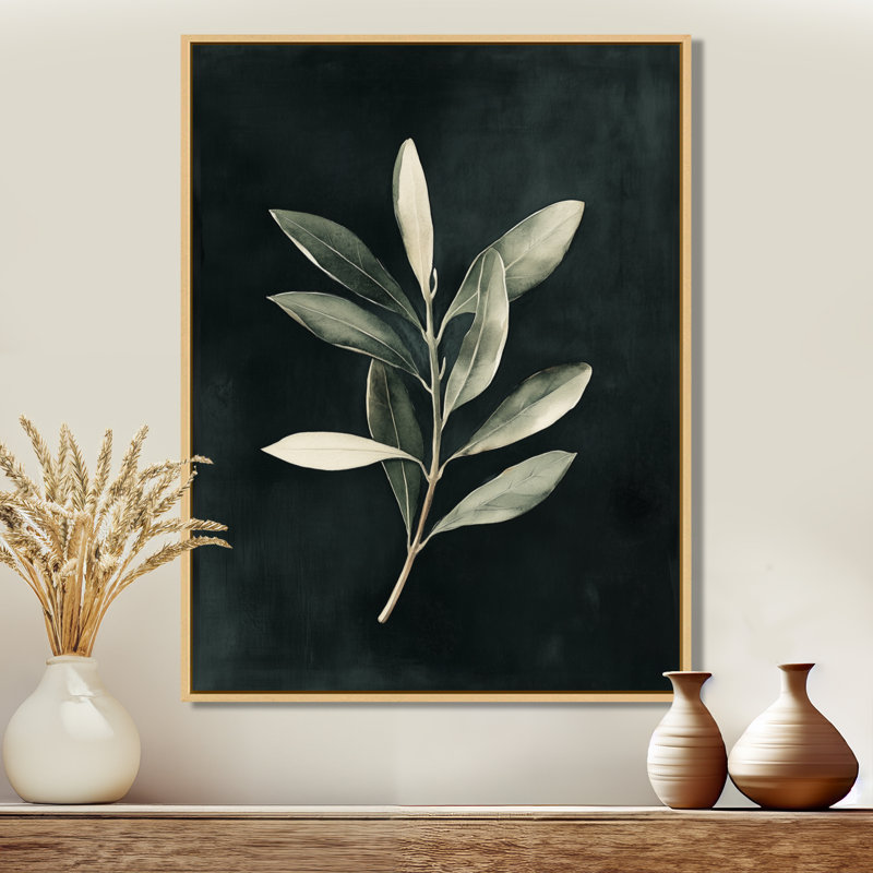 «Black Olive Branch After Dark III», art mural sur toile botanique neutre, H 32 po x l 24 po, Natural Floater Framed