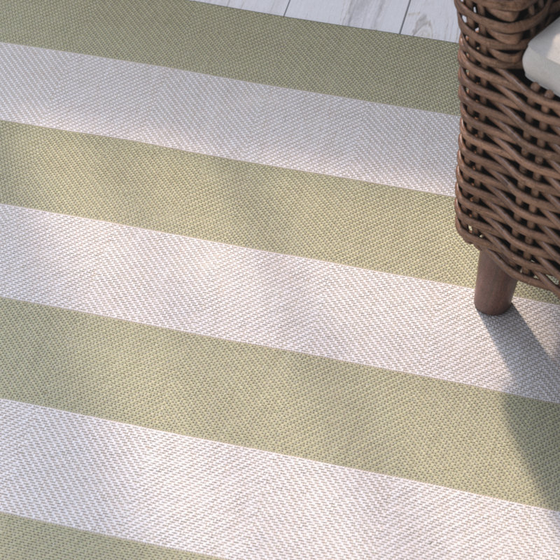 Papatya Striped Honey Ivory Indoor Outdoor Rug, Runner 2'2" x 11'9"