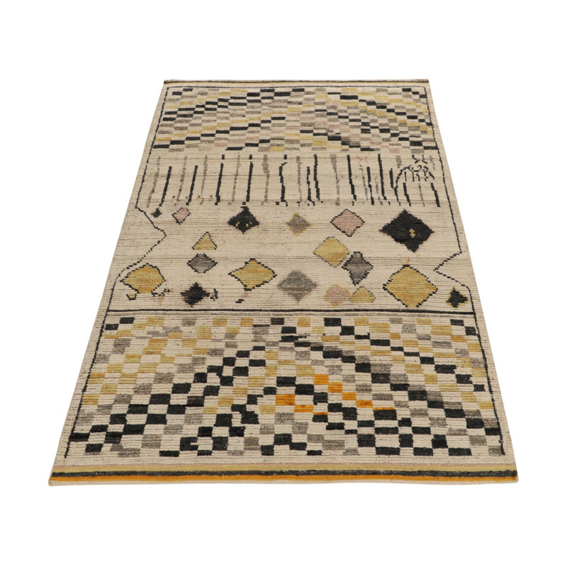 Moroccan Hand Knotted Silk Geometric Area Rug, Rectangle 6' x 8'