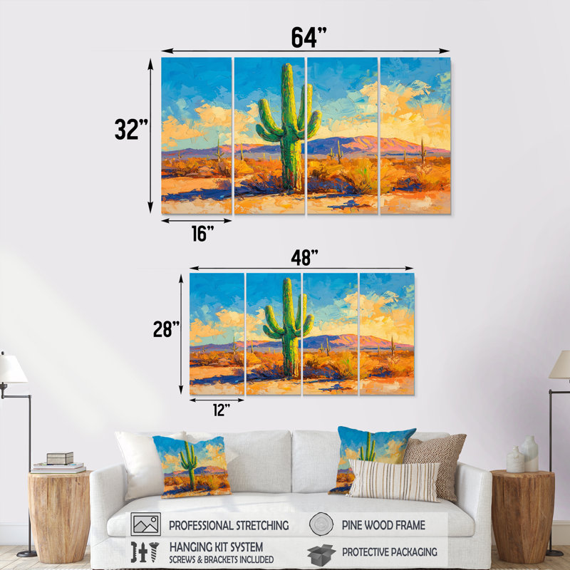 Saguaro dans la lumière II - art mural floral cactus - décoration murale traditionnelle, H 32 po x l 64 po
