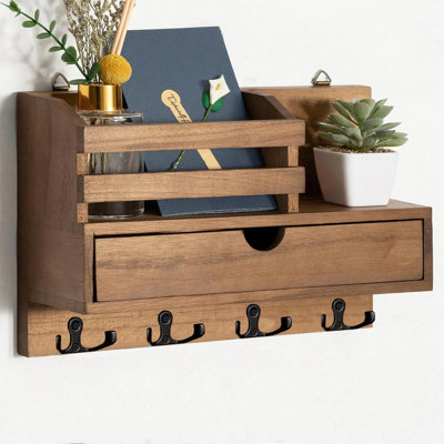 Metal, Wood Wall Organizer with Mail Storage