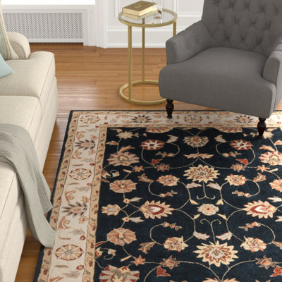 Tapis bleu marine / ivoire crocheté à la main Tuscany