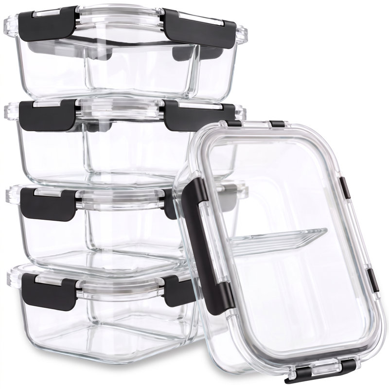 Sorbus Lot de 5 contenants alimentaires en verre à 2 compartiments de 1040 ml (35 oz) avec couvercles hermétiques