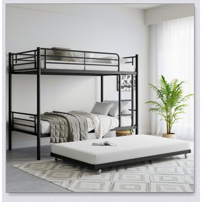 Bunk Bed With Trundle Metal Bunkbeds With Ladder Andlength Guardrailnoise Freeno Box Spring Needed