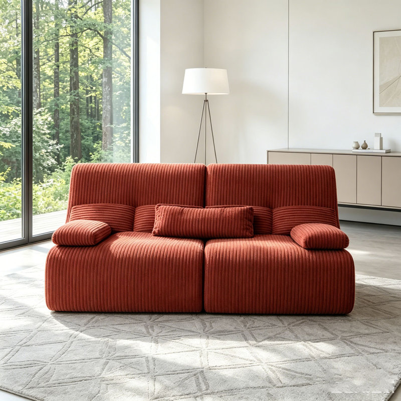 Canapé modulaire moderne en velours côtelé Canapé sans os, Red+2 Seat