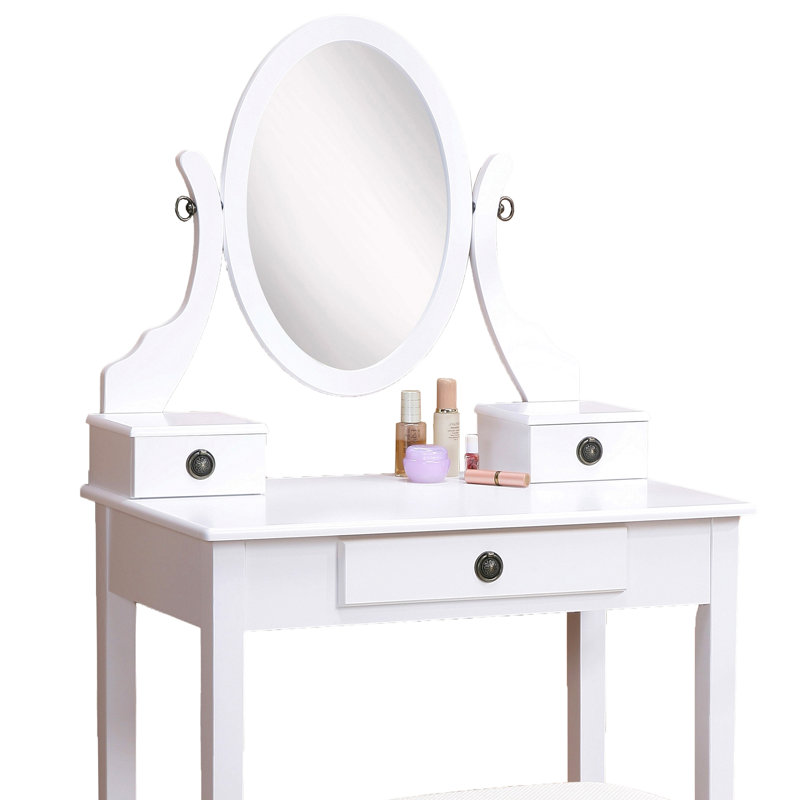 Moniys Wood Moniya Makeup Vanity Table And Stool Set, White