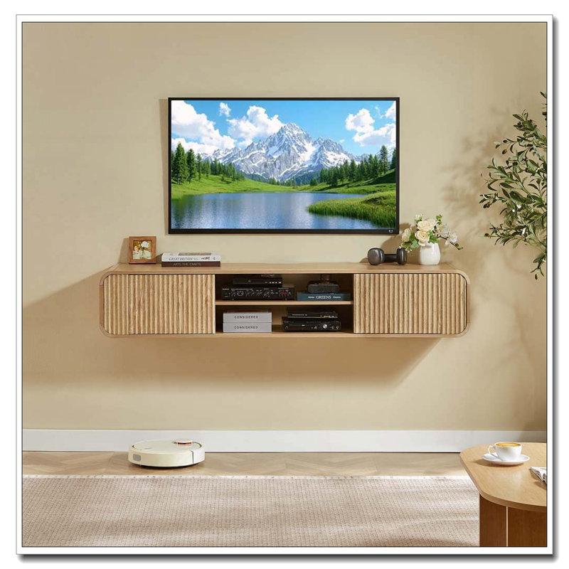 Meuble télé mural de 160 cm avec rangement ouvert, armoire suspendue pour salon, chambre à coucher et usage domestique