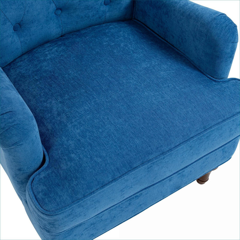 Fauteuil d'appoint rembourré bleu foncé par, fauteuil de lecture confortable pour le salon et la chambre à coucher, coussin à ressorts avec pieds en bois massif rétro, capacité de poids de 300 lb
