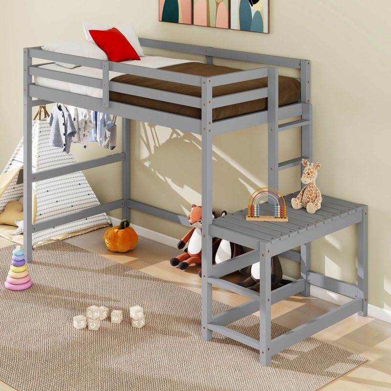 Lit mezzanine simple avec plate-forme échelle, Gris