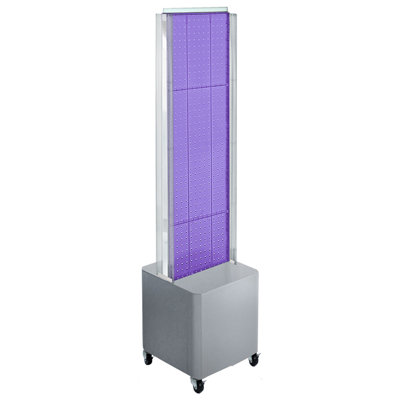 Two-Sided Pegboard Floor Display on Studio Base w/ C-Channels. Panel Size: 13.5"W x 44"H