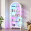 175cm H x 75cm W Modern Arched Glass Bookcase with RGB LED Lighting & Removable Shelves-242799231