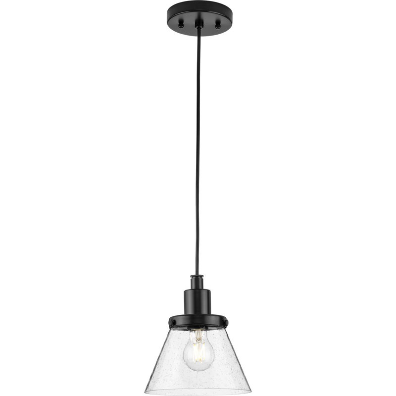 Luminaire suspendu conique à 1 lumière Landrich, Martelée transparente, Noir mat