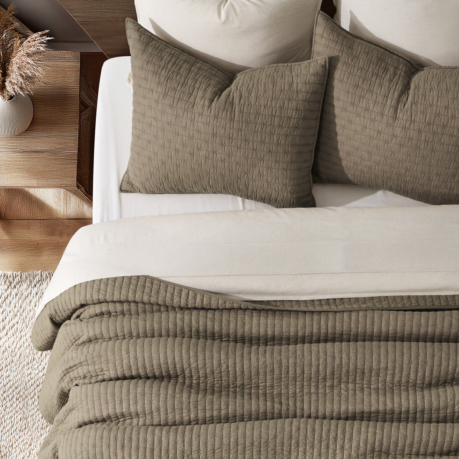 Cotton Quilt Set, King + 2 Shams, Mocha Brown