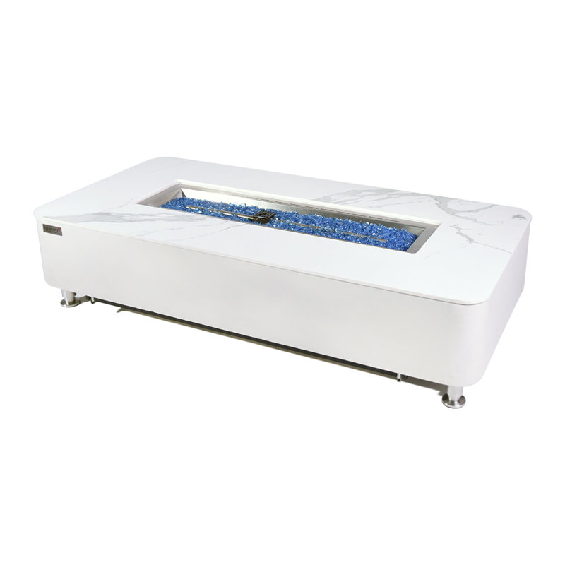 Athens White Concrete Marble Gas Fire Pit Table