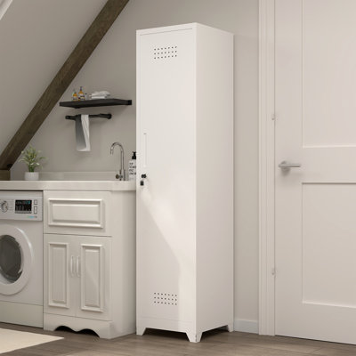Broom Closet Storage Cabinet,slim Utility Cabinets With Doors,tall Metal Storage Cabinets For Brooms And Mops,broom Cabinet For Laundry,living Room,office,white