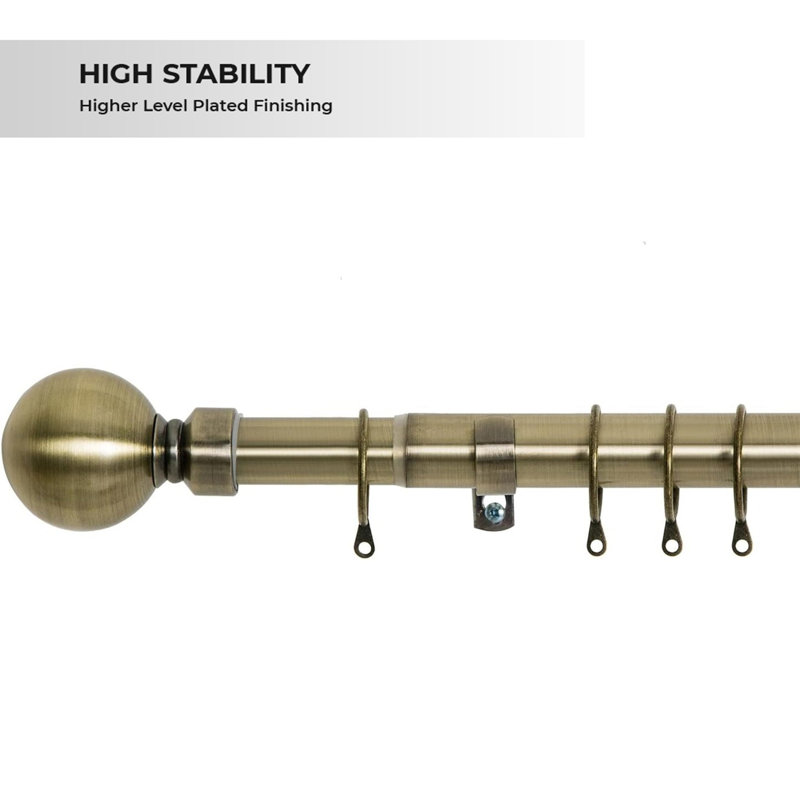 Aspire Homeware Adjustable Plain Metal Ball Curtain Rod With Hardware Accessories, 160cm – 300cm, Antique Brass