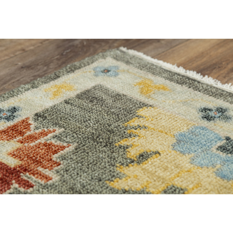 Tapis gris floral en laine noué à la main, Rectangle 6 pi x 9 pi