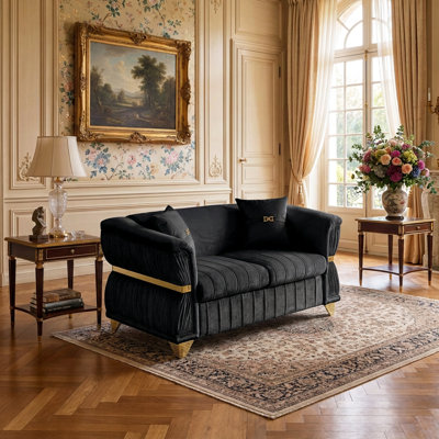 Causeuse moderne 61,8 po avec coussins, garniture dorée et accoudoirs courbés