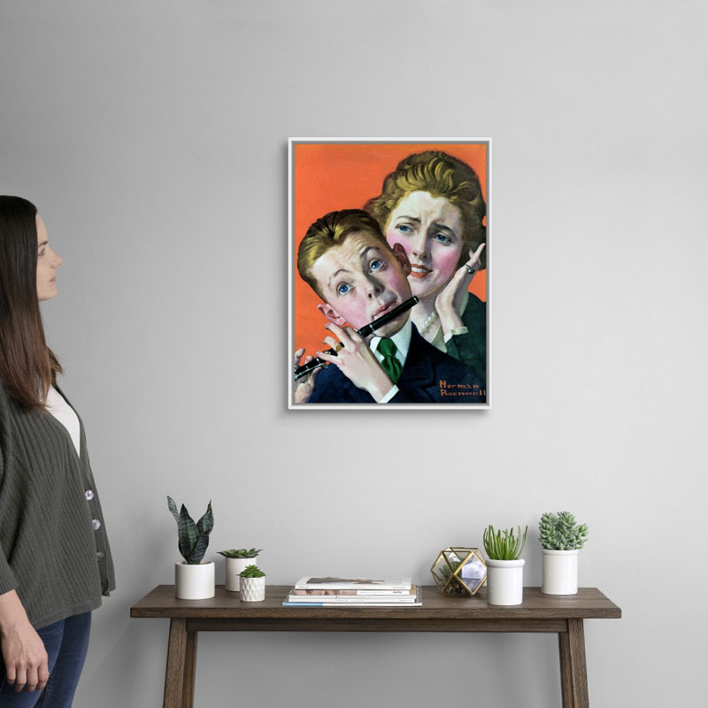 Garçon, musicien, art mural sur toile, H 26 po x l 20 po x P 1,75 po, Cadre flottant blanc