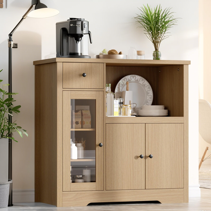 Armoire de cuisine avec micro-ondes avec rangement et tiroirs Senfot, Jaune