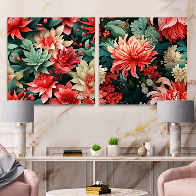 «Tropic Coral Tropical», ensemble de 2 peintures murales en acrylique tropical bord de mer