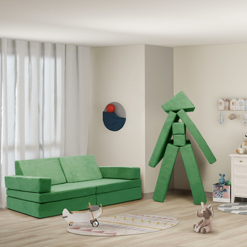 Ajwan Modular Sectional Sofa for Kids, Dark Green