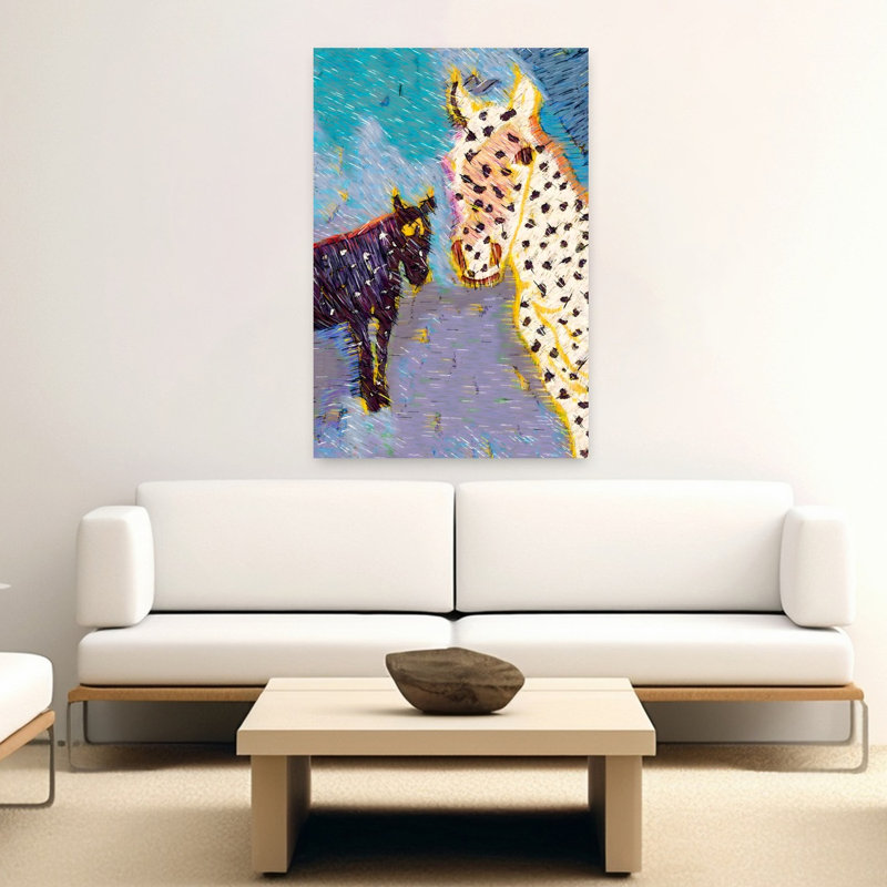 Art mural abstrait cheval tacheté et poulain