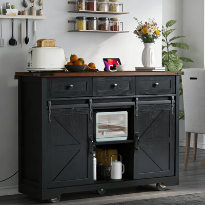 53.7"d  Kitchen Island With Storage, Kitchen Cabinet With Seating Area And Prower Outlet For Kitchen,2 Sliding Barn Door Kitchen Storage Island With Drop Leaf
