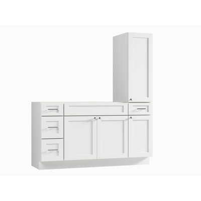 Disar 63'' Single Bathroom Vanity With Right Tall Linen Cabinet Dovetail Solid Wood Drawer Base Only