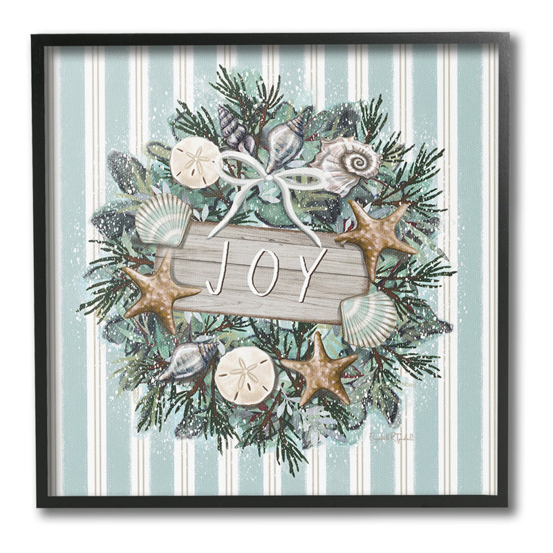 «Nautical Winter Wreath», art de la giclée encadrée par Elizabeth Tyndall, H 17 po x l 17 po, Giclée encadrée noir minuit