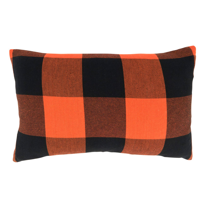 Orange Buffalo Plaid Throw Pillow with Poly Filling