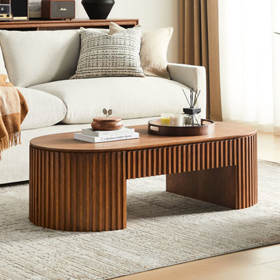 Oval Brown Coffee Table With Drawer, 50.15 Inches, Living Room Decor, Modern And Space - Saving Design Inch For Small Spaces, Stylish Practical