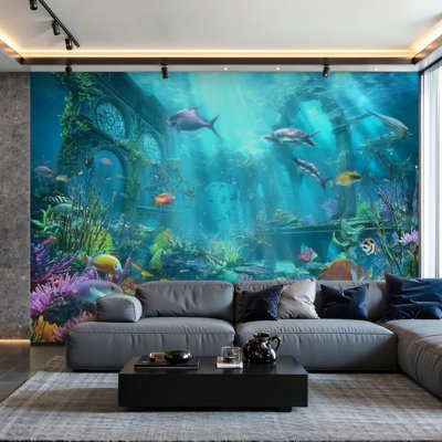 Peel and Stick Toile, papier peint sous-marin, paysages de poissons, art mural 3D, auto-adhésif et amovible