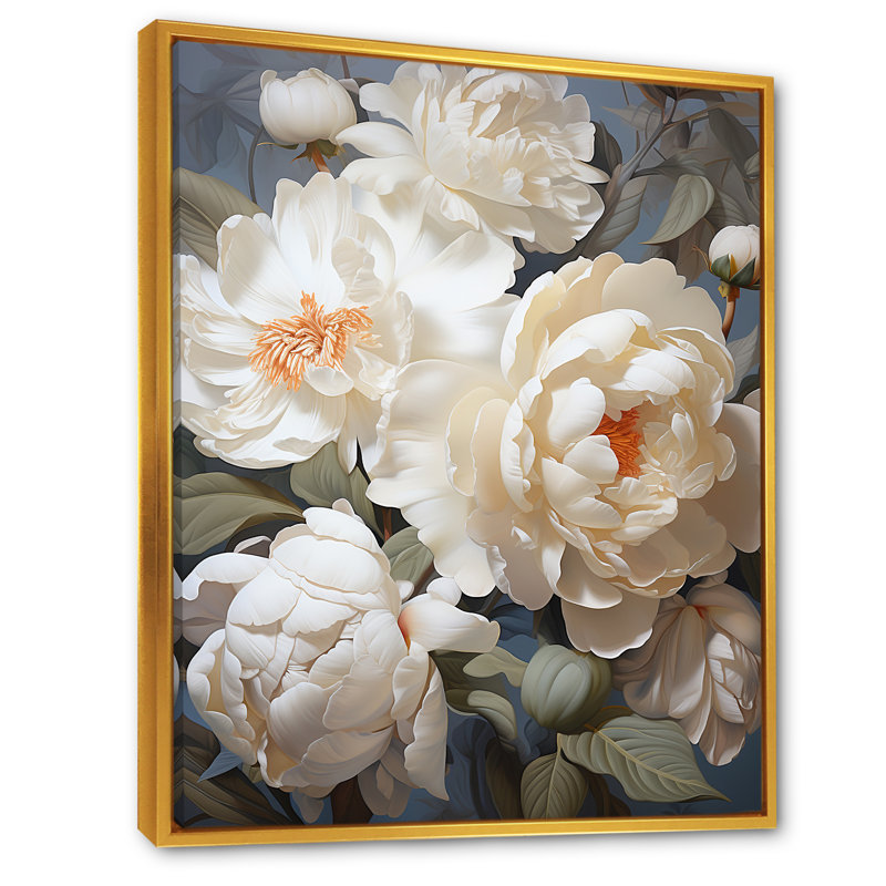 «Beige Fragrant Peony Bliss I» sur toile, H 32 po x l 16 po x P 1 po, Cadre flottant doré