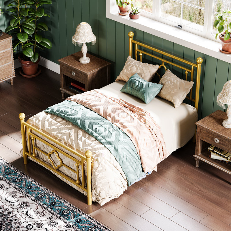 Erberto Platform Bed, Twin, Gold
