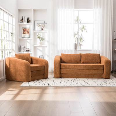 Canapé convertible orange polyvalent, en chenille douce, avec un dessous antidérapant pour lit de dortoir. Garnissage haute densité, bord arrondi.