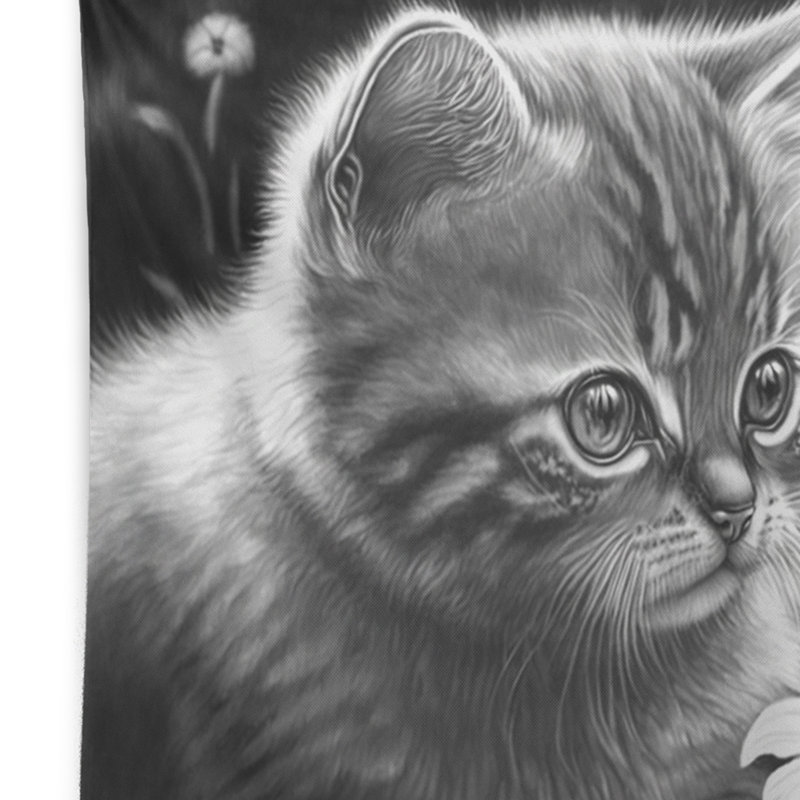 Dessin numérique en polyester d'un petit chaton avec une tapisserie papillon II, H 50 po x l 60 po