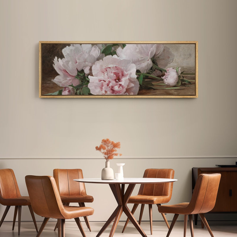 "Flower Blossom Elegant Pe pivoines in Bloom", impression florale sur toile, H 20 po x l 60 po, Naturel