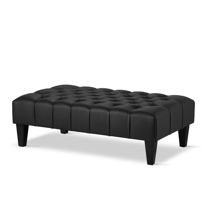 Ainura 60cm Wide Tufted Rectangle Solid Colour Cocktail Ottoman, Black, Black