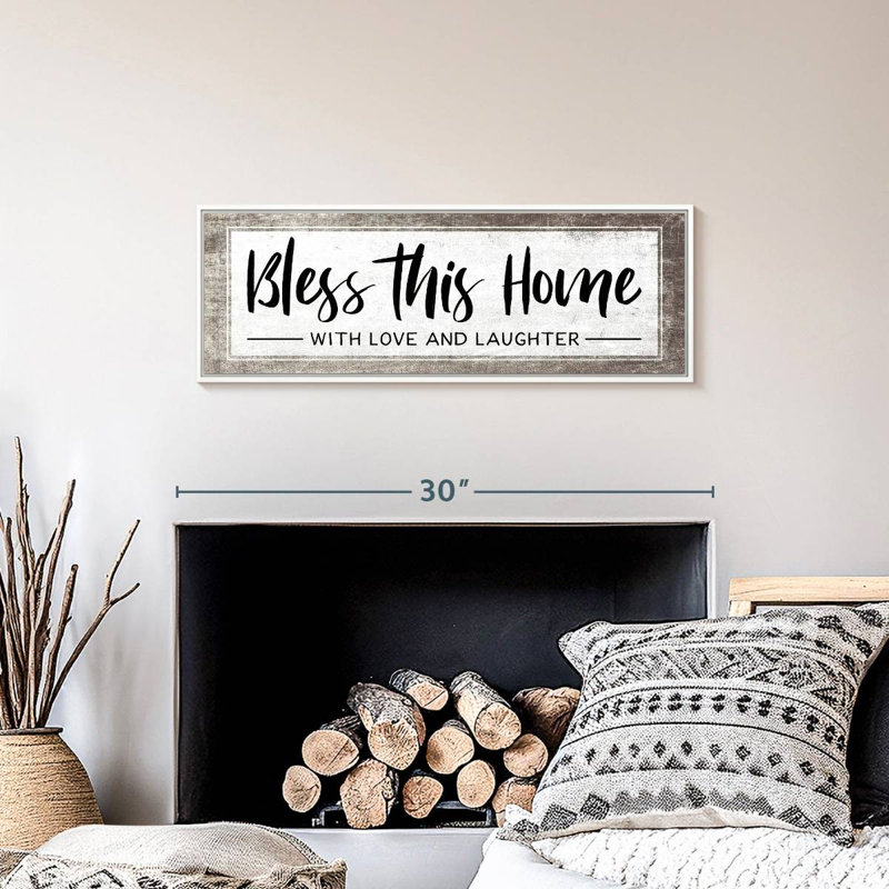 Plaque murale «Bless This Home», Cadre flottant blanc, 28 po x 10 po