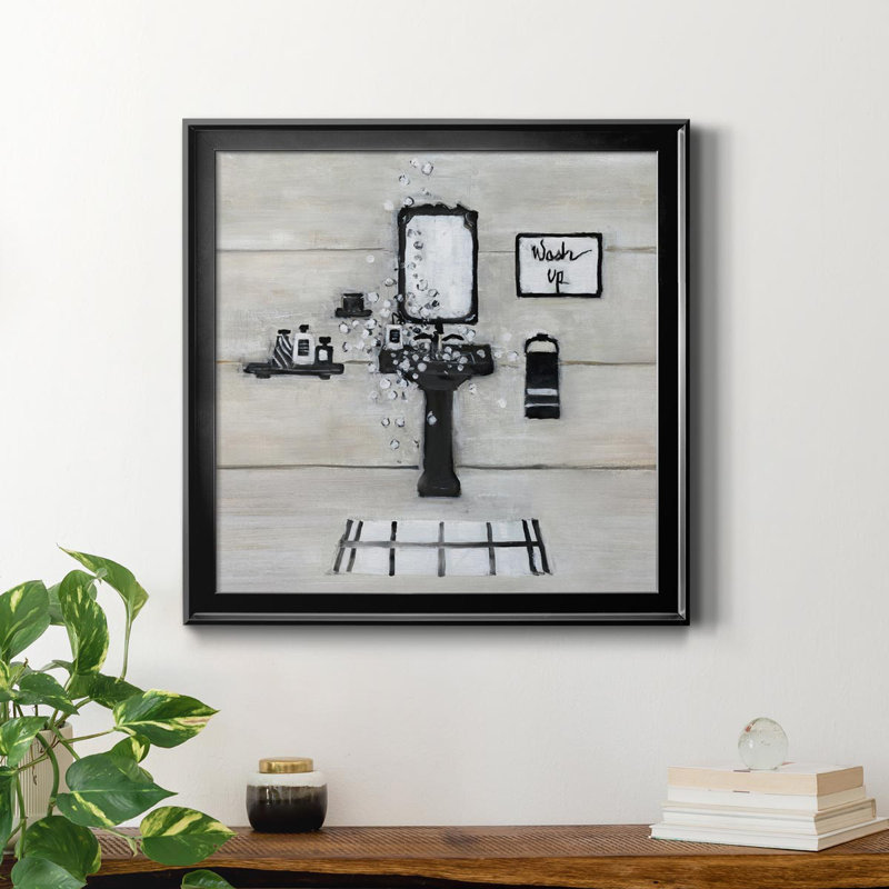 " Wash Up Bath " Painting Print, Black Framed Canvas, 16" H x 16" W x 1" D