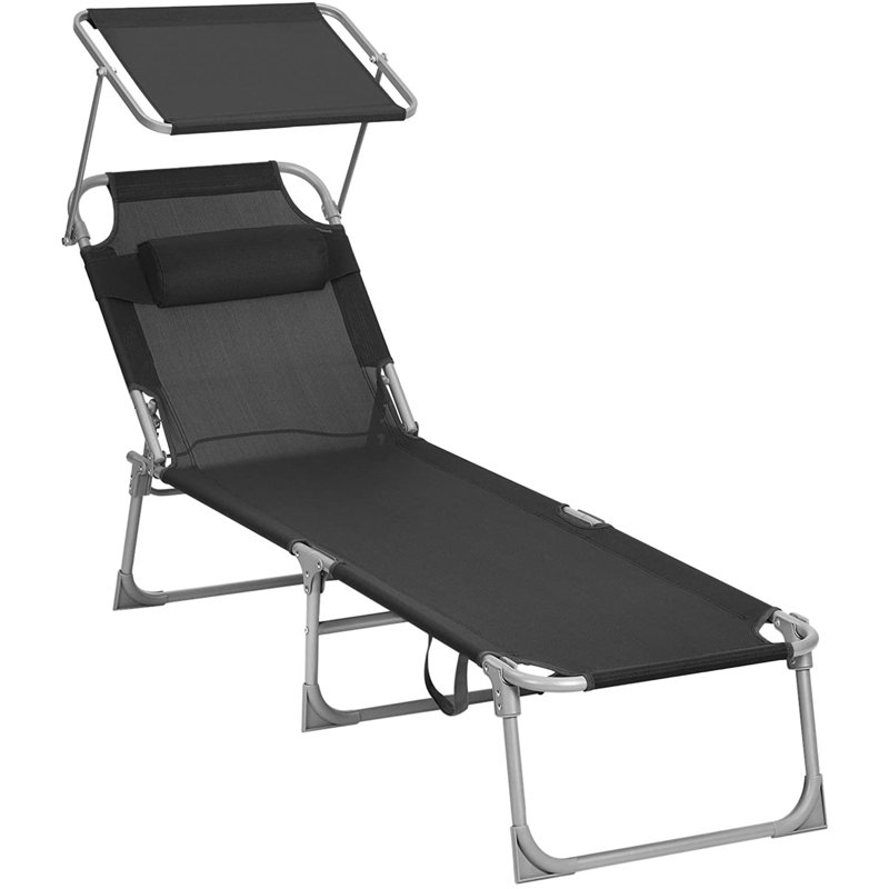 Adalen 193cm Long Reclining Single Sun Lounger, Black