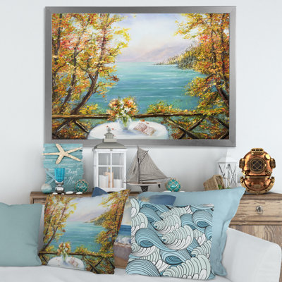 «Terrace View by the Blue Ocean», peinture sur toile encadrée