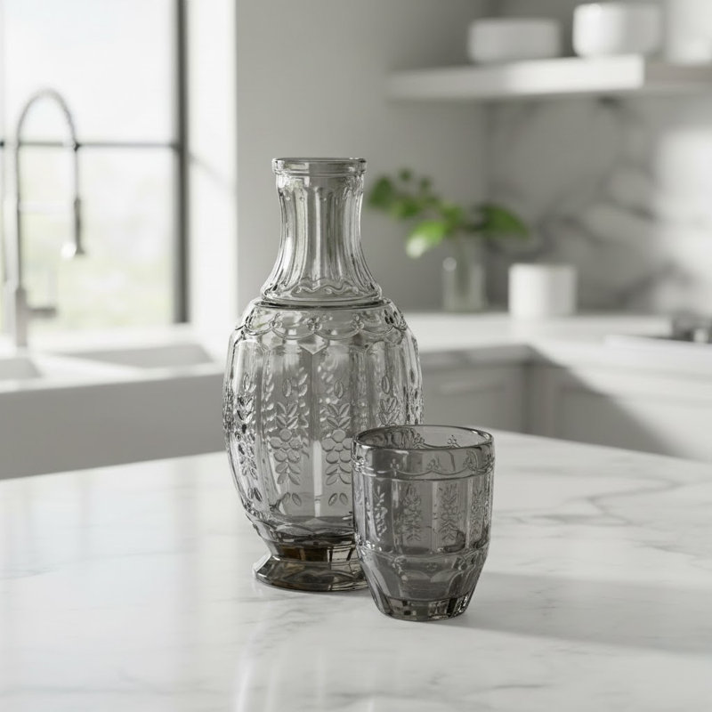 Ensemble de 2 carafes rétro gris clair, Gris