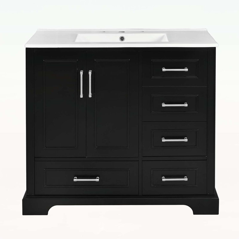 Meuble-lavabo de salle de bain avec rangement excellent et design élégant, Noir