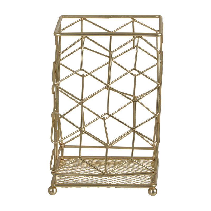 Metal Square Utensil Crock, Gold