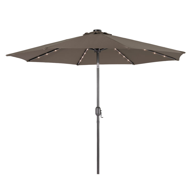 Parasol de terrasse rond à DEL 10 pi avec grand auvent pour table, jardin et terrasse, Taupe