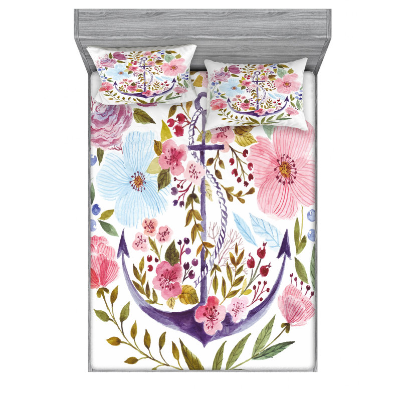 Microfiber Floral Sheet Set, Queen Sheet Set with Fitted Sheet