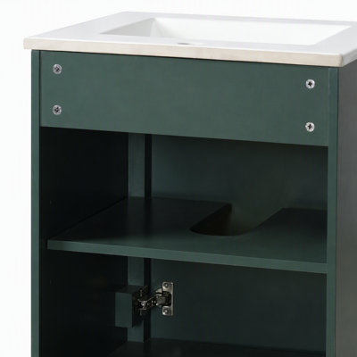 Meuble-lavabo moderne autoportant de 50 cm avec lavabo en céramique, tiroir et tablette ajustable