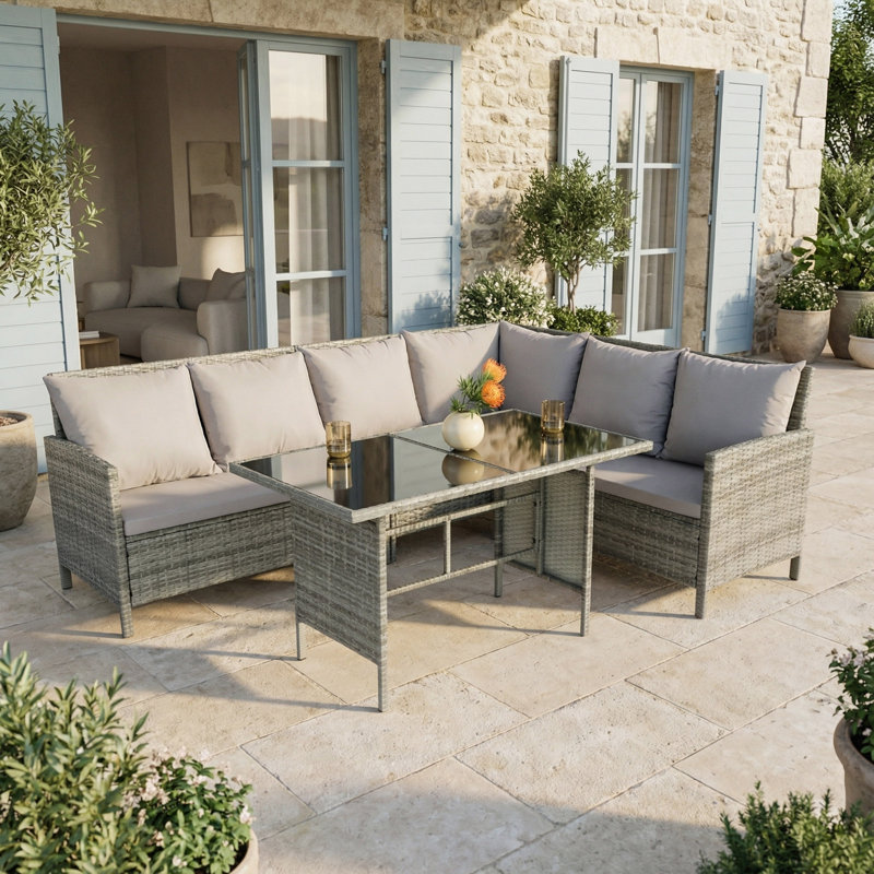 Alia Outdoor Rattan Corner Sofa And Table Set , Grey, Grey
